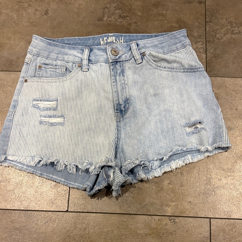 Forever 21 Light Blue Striped Jean Shorts